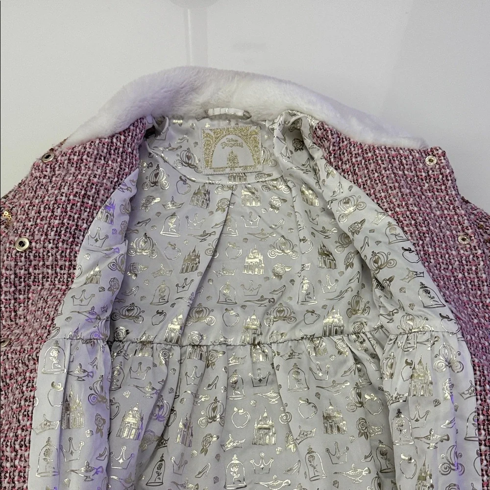 Disney Princess Tweed Coat Girls 5/5 Pink Sequins Faux Fur Dress-up Fairytale
